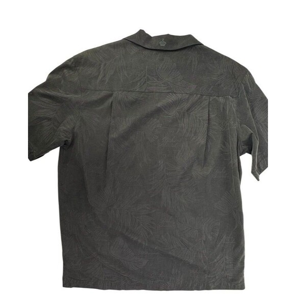 Duke Kahanamoku 100% Silk Shirt Hawaiian Black Tonal Embossed Palms Cabana LARGE - Picture 12 of 16